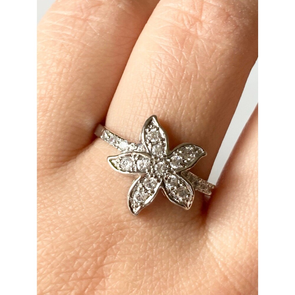 925 sterling silver paved cz flower ring size 7.25